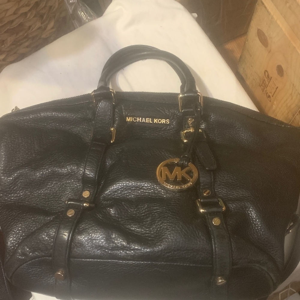 Michael Kors Black Duffel Bag with Gold Accents